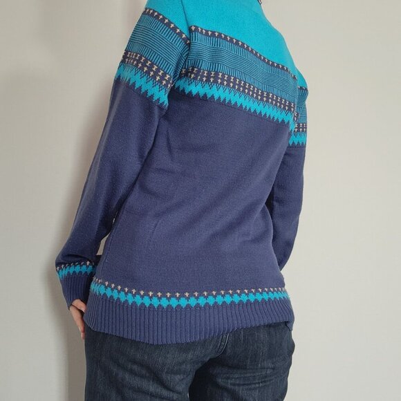 Vintage 80s Icelandic blue wool isle print knit sweater ✦ Holidays sweater ✦ - Picture 5 of 15